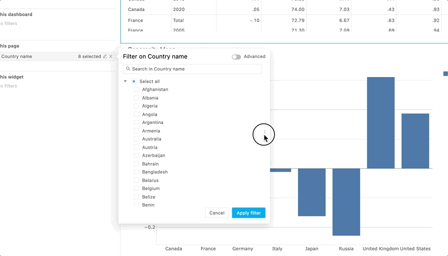 Resizing a Filter Widget